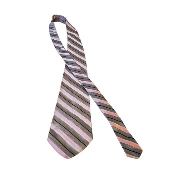 Stafford Executive Neck Tie Mens Designer Luxury Gray Pink Striped Statement - Picture 3 of 13